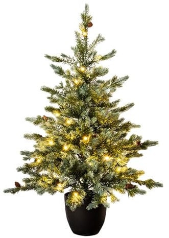 Christmas Tree World | 3ft Artificial Pre-lit Cairngorm Pine | Natural and Realistic Look with Bushy and Luxury Quality PE Tips | Easy to Assemble and Take Down | 73cm Diameter | Potted | Outdoor