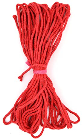 Premium Red Macrame Cord, 20 m / 65 ft of 3 mm Thick Natural Cotton Thread Yarn Macrame Rope for Wall Hangings, Plant Hangers, DIY Crafts, Home Decorations, Gift Wrapping (Hank)