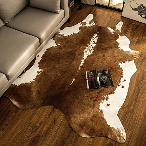 BENRON Kuhfell-Teppich, großer Akzent, Westernteppich, stilvoller Kuhteppich, 1,8 x 2,2 m, Teppiche für Wohnzimmer, Schlafzimmer, niedlicher Tierteppich, Premium-Kuhdruck, Männerhöhle,