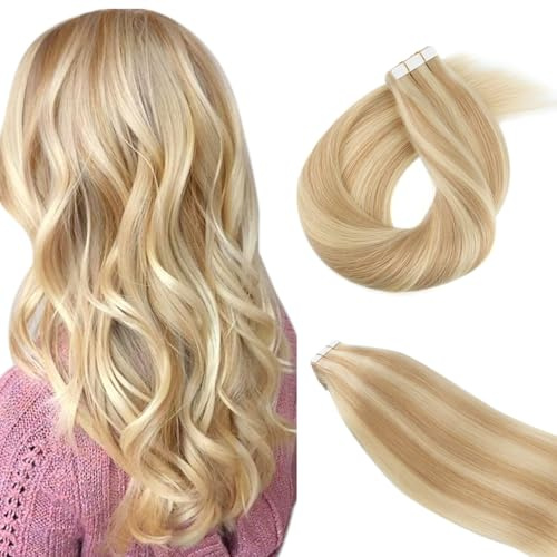 ABH AmazingBeauty Hair Pre Taped Sun Kissed Highlights Tape in Extensions Real Human Hair Skin Weft 50g 20pcs, Invisible, Seamless, Dark Dirty Blonde With Platinum Ash Blonde P12-60, 16 Inch | 20 Pcs 50g Double Sided, Dirty Blonde Platinum Ash #P12-60, Seamless Skin Weft, Remy Human Hair, Pre Taped, No Shedding