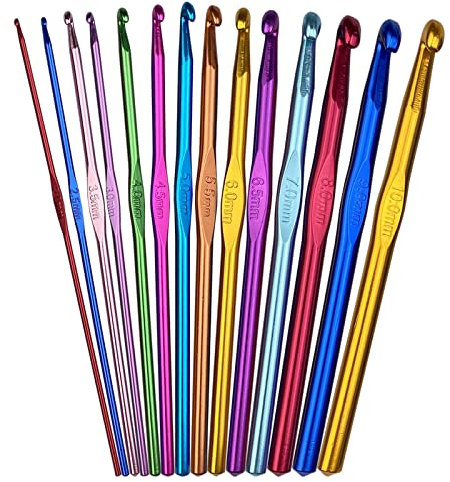 Fousenuk Confezione da 14 misure Set di Uncinetti in Alluminio, Multicolore Set Ferri da Maglia Filato Artigianale 2mm-10mm, Ganci Cucire a Maglia per Principianti, Appassionati Lavoro Maglia