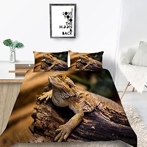 Kinder Bettwäsche Set Bartagamen Gelb Bettwäsche 135x200 cm Jungen Bettbezug für Mädchen Kids Microfaser Himmlische Qualität Betten Set mit 1 Kissenbezug 80x80cm Einzelbett 2