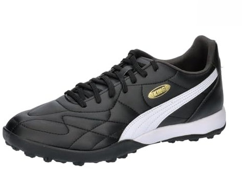 PUMA Unisex King Top Tt Soccer Shoe, Black White Gold, 39 EU