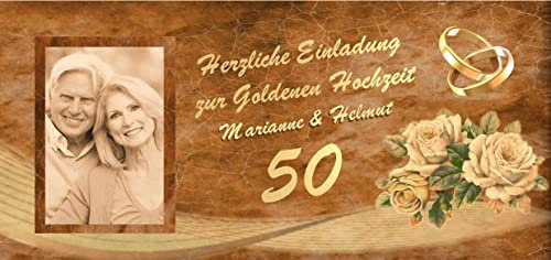 Unser-Festtag Goldene Hochzeit Einladungskarten, 50 Jahre verheiratet, mit Wunschtext und Foto. Menge 20.