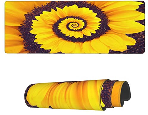 AoHanan Large Mouse Pad Sunflower Infinity Spiral Gaming Mousepad Extended Keyboard Mouse Mat Desk Pad Non-Slip Stitched Edge Rubber Table Mat,31.5 X 11.8 Inch