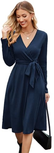 Newshows Strickkleid Damen Herbstkleid Pulloverkleid Winterkleid Langarm Elegant Kleid für Herbst Winter Marine,L