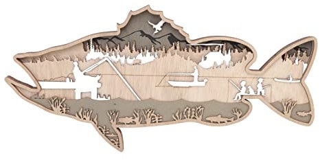 KUIKUI Holz-Figur, ausgehöhlter Fisch, mehrlagig, Buchsbaum, dekorativer Fisch für Zuhause, Büro und Kantine