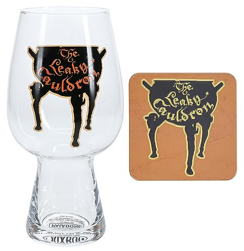 Harry Potter Leaky Cauldron Glas & Untersetzer-Set - Offiziell lizenziertes Geschenk für Fans, 550 ml (18 fl oz)