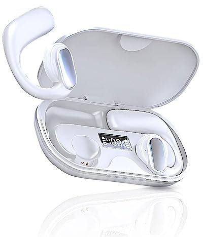 TWS Wireless Bone Conduction Digital Bluetooth Earbuds, 2023 New Bluetooth Wireless Headset with LED Digital Display Breathing Light, 5.3 Ear Buds for Sports (White)