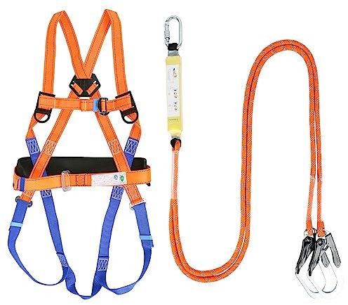XLSBZ Fallschutz Auffanggurt,Absturzsicherung Sicherheitsgurt mit Sicherheitsseil,Absturzsicherung Klettergurt für Arbeiten in der Höhe,Outdoor Baumklettern Bergsteigen