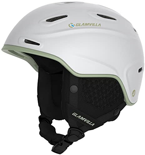 GLAMVILLA Skihelm Snowboardhelm für Damen/Herren, Verstellbar Unisex Schutzhelm für Skifahren/Snowboarden,Schneesporthelm mit Verstellbares Belüftungssystem (L, Weiß)