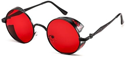 FEISEDY Retro Steampunk Sonnenbrille Polarisiert Runde Brille mit Metallrahmen für Herren Damen Halloween Party B2820