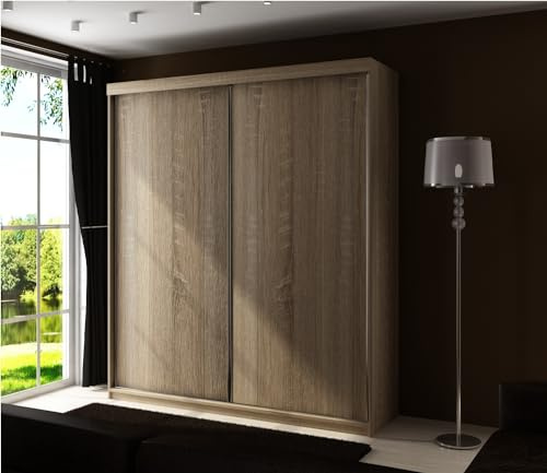 KIER FURNITURE Schiebegarderobe - Schrank Schlafzimmer – Schlafzimmerschrank – Wardrobe Bedroom – Kleiderschränke – Kleiderschrank Sonoma-Eiche – 150x200x62 cm