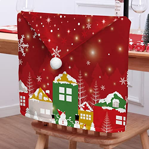 Morbuy Weihnachten Stuhlhussen 2-8er Set Nikolausmütze Esstisch Stühlen Set, Weihnachtsdeko Stuhlhussen Hussen für Esszimmerstühle, Weihnachtsfeier (6er Set,Winter)
