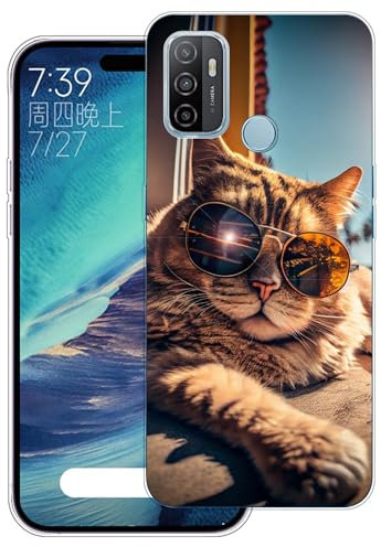 WUACYEAMING Hülle für Oppo A53/OPPO A53s/OPPO A32,Aesthetic Motiv Weiche Silikon Muster TPU Bumper Stoßfest Schutzhülle Transparent Mädchen mit Cover HandyHülle case Pattern-(Katze)