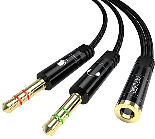DigitConvert Headphone Splitter Cable for Computer, 3.5mm Female to 2 Dual Male Microphone/Audio Y Splitter, Stereo Jack Gaming Headset to PC/Laptop Adapter (Black)