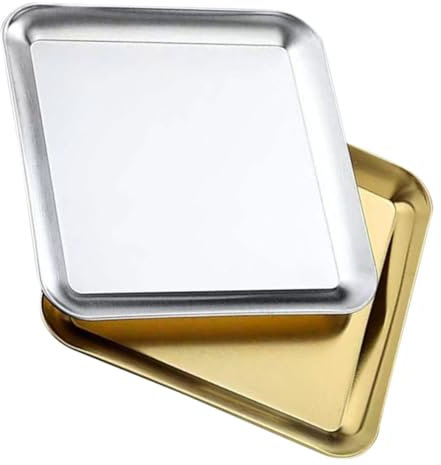 Zerodeko 304 Stainless Steel Barbecue Tray Set 2-Piece Rectangular Serving Plates in Gold and Silver Heavy-Duty Metal Food Container for Grilling Camping and Outdoor Events