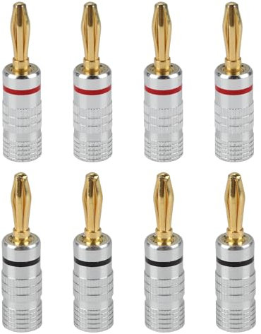8 Pcs Gold Plated Banana Plugs Speaker, 4mm Banana Plug with Refined Copper Secure Screw Connection, Easy Install Connectors for High Fidelity Sound Systems, Universal Fit for AV Amps & Receivers