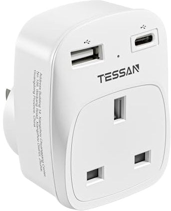TESSAN UK to USA Plug Adapter with 2 USB, American 3 in 1 US Travel Adapter from UK to USA, Canada, Thailand, Mexico (Type B)