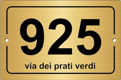 Pubblimania NUMERO CIVICO PERSONALIZZATO Color Oro, in alluminio composito da 3 mm con Stampa Resistente in Esterno (Oro Spazzolato)
