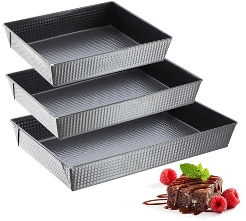 KADAX rechteckige Backform, Backblech in 3 Größen, hohe Blechränder für Kuchen, Toastbrot, Käsekuchen, Brownie, pflegeleichte Kastenform, Wärmeverteilung (Schwarz, 3-er Set)