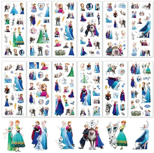 Frozen Sticker Kinder 3D- 12 Blätt Elsa Vinyl Stickers Eiskönigin Aufkleber Prinzessin Tattoo Kinder Deko Set Party Mitgebsel Kindergeburtstag Geschenk für Laptop Skateboard Scrapbook Bottle Gepäck