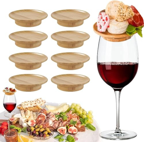 Gahwa Wine Glass Charcuterie Topper, Weinglas Charcuterie Topper, Bambus-Weinglas-Topper, Charcuterie-Teller, Weinglas-Topper, Vorspeisenteller (8 PCS)