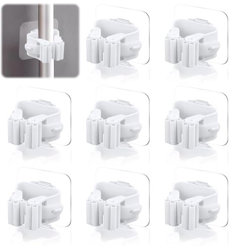 8 Pezzi Porta Scope Parete, Autoadesivo Appendi Scope a Muro, Portascope da muro Regolabile Appendibile, Appendino da Muro Ganci per Scope da Muro per Bagno Cucina Garage Giardino Terrazza