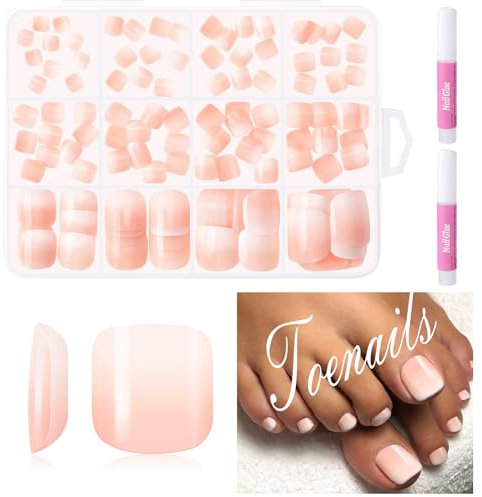 MELLIEX 120 Pièces Faux Ongles Pieds, 12 Tailles Rose Dégradé Capsule Ongle Pied, Acryliqu Couverture Complète Press On Nails Pieds pour Femmes DIY Manucure