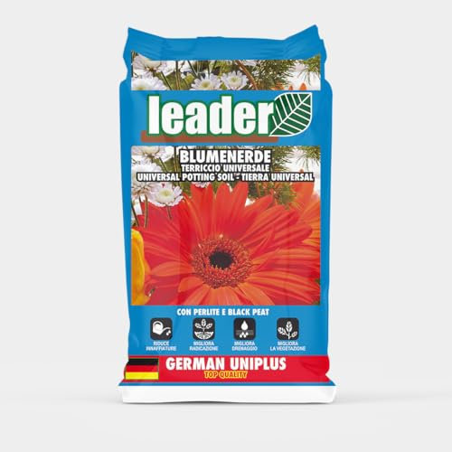 LEADER, Terriccio Universale, Ideale per Piante Verdi e da Fiore, Da Giardino, Terrazzo ed Interni, Con Fertilizzante e Perlite, Migliora Radicazione, Drenaggio e Vegetazione, Sacchetto da 45L