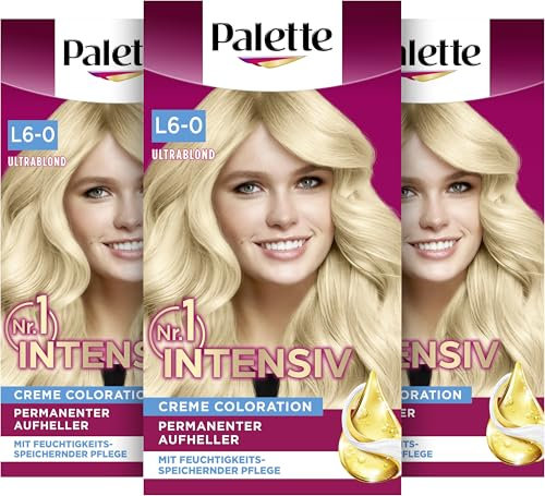 Palette Intensiv Creme Coloration L6-0/100 Ultrablond (3 x 125 ml), Permanenter Aufheller für bis zu 6 Stufen Aufhellung und strahlende, blonde Haarfarbe, mit Anti-Gelbstich-Effekt