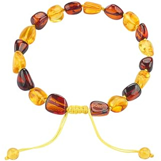 ELEGAMBER Juego de regalo de pulsera de ámbar báltico, 100% certificado y auténtico de alta calidad, ámbar báltico crudo, cuentas de piedra ámbar auténtico