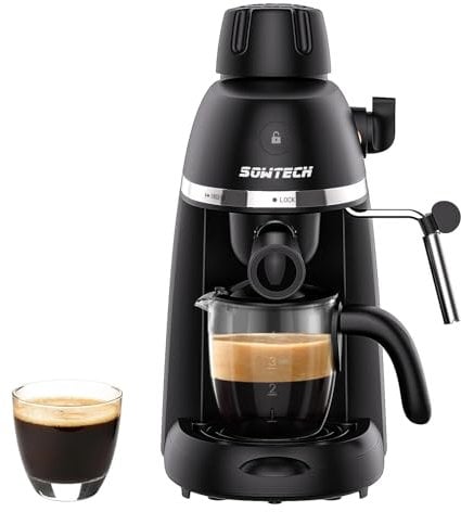 SOWTECH - 3.5 Bar Espresso Machine with Milk Frother, 1-4 Cup Portable Coffee Maker for Latte, Cappuccino, 800W, Black