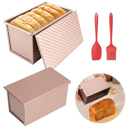 BORDEAG 2 Stück Brotbackform Mit Deckel, Toastbrot Backform, Brotbackformen Toast Brot Backform Set Toastbrotform Brot Toastform Antihaft Kastenform, Mit Silikonspatel, Für Brote Gebäck Kuchen