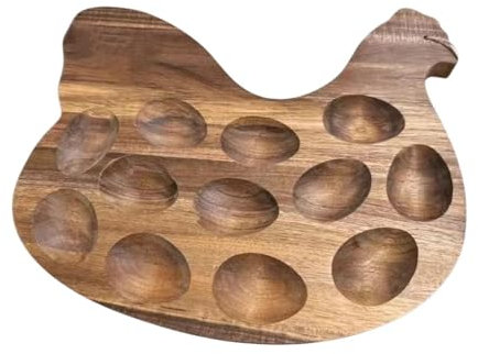 Fonowx Wooden Egg Holder Egg Organizer Rack Chicken Shape Sushi Egg Keeper Egg Storage Tray Mini Wooden Egg Tray for Fridge Kitchen