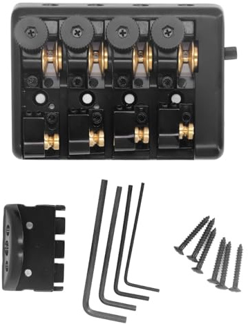 Headless Bass Bridge Zinklegierung Messing E-Bass Bridge Ersatz mit Saitenverriegelung für 4-Saiter Headless E-Bass (BLACK)