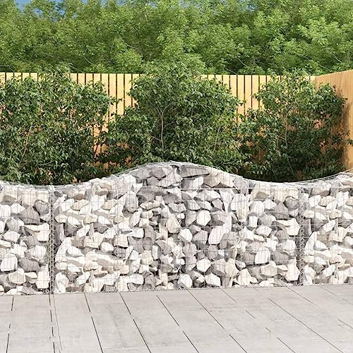 puraday Lot de 2 paniers gabions 200 x 50 x 80/100 cm en fer galvanisé Barrière de jardin Décoration en plein air Terrasse Extérieur Mur de gabion Crochets de gabion renforcés Construction stable