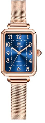 Taxau Armbanduhr Damen Rechteckige Damenuhr Rosegold Wasserdicht Rechteckige Elegant Edelstahl Uhr Damen Geschenke für Frauen