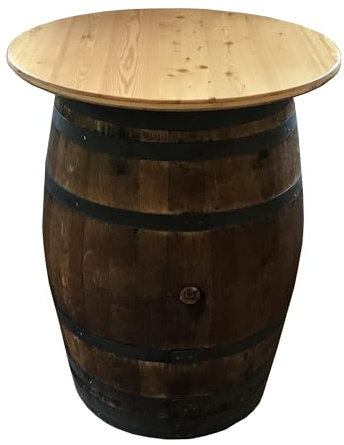 Fassl Baron Holzfass Stehtisch aus gebrauchtem Weinfass -Geölt mit Holzplatte abschraubbar 90cm - D/H=70/95cm- Dekofass 225 Liter aus Eiche Holzfässer Fasstisch
