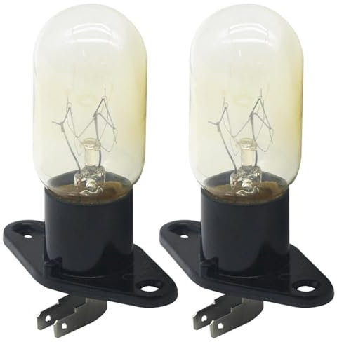 Microwave Light Bulb, 2Pcs 1.6 Hole Distance Microwave Bulb, 2A 250V 20W Microwave Light Replacement, 2-Pin Socket Fridge Oven Lighting Bulb for Microwave Pear Oven Lamp