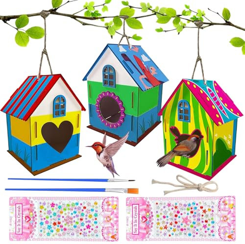 TYXHXTF 3 Pack Bird House Kit for Kids to Build and Paint Birdhouse, Wooden Arts for Kids, Easter Arts and Crafts, Wooden Birdhouse Gifts for Kids Girls and Boy