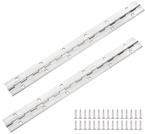 Lot de 2 charnières de piano en acier inoxydable de 30,5 cm, charnières continues avec trous, charnières de piano robustes en acier inoxydable poli pour armoire, porte, fenêtre, bateau, charnières