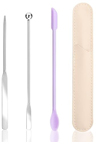 Makeup Spatula, Stainless Steel Depotting Spatula with Silicone Cosmetic Tools Make Up Accessories for Cosmetics Mixing Blending Foundation Small Area of Face