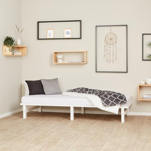 Homestyle4u Massivholzbett 90x200 Palettenbett mit Matratze Lattenrost Bett Bettgestell Einzelbett Holzbett Kiefer Weiß