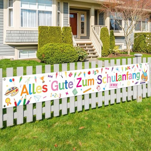Einschulung Banner Deko- Alles Gute Zum Schulanfang Banner Endlich Schulkind Girlande Schuleinführung Hintergrund Deko Photo Booth Veranda für Schulanfang Hängende Deko Schüler Junge Mädchen, 276×36cm