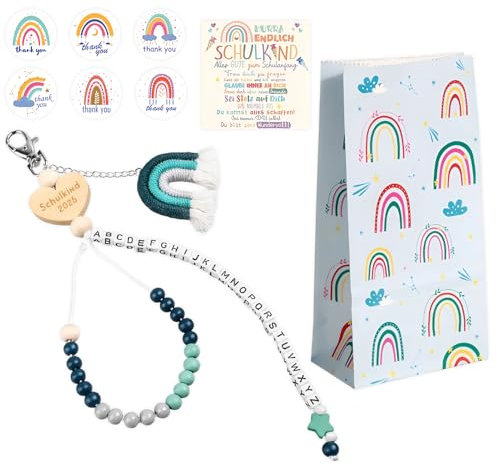 Einschulung Geschenk, Rechenkette 1. klasse 2025, Schultüte Mädchen Füllung, Glücksbringer Schulanfang, Sachen für die Schultüte Mädchen, Schulanfang Geschenk Glücksbringer mit Grußkarte (Blau)