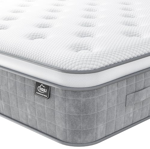 TeQsli 10 Inch 7-Zone Orthopaedic King Mattress, 5FT Gel Memory Foam & Pocket Sprung Hybrid King Size Mattress for Pressure & Back Pain Relief – Medium Firm – Edge Support – 150x200x25cm