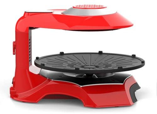 Elektrogrill Rauchfreier Infrarot Elektrogrill mit 360° Drehfunktion, 1390 W, Tischgrill mit LCD-Touchscreen, Antihaftplatte, leicht zu reinigen (Rot)