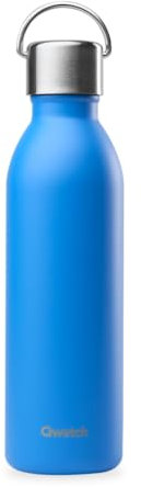 Qwetch - Bouteille Isotherme Active Bleu Azur 600ml - Gourde avec Anse Inox Recyclé - 24h Froid et 12h Chaud - Etanche, Ergonomique & Compacte