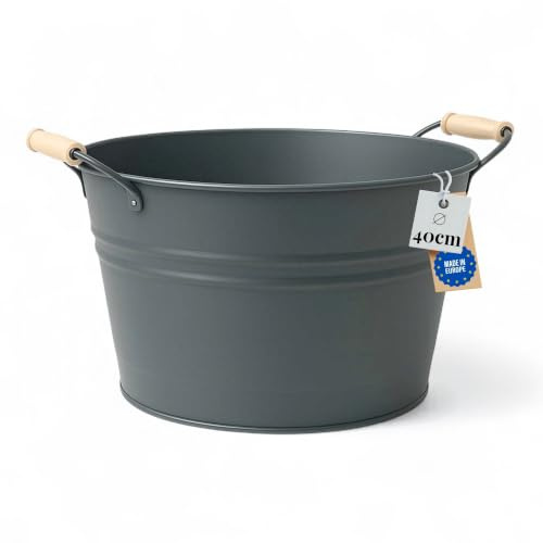 Livlig53 LIVLIG Zinkwanne 30L Anthrazit, Pflanzkübel groß & Getränkekühler | Premium Blechwanne verzinkt mit Griffen, Made in Europa, Schöne Gartendeko, Miniteich und hochwertiger Flaschenkühler